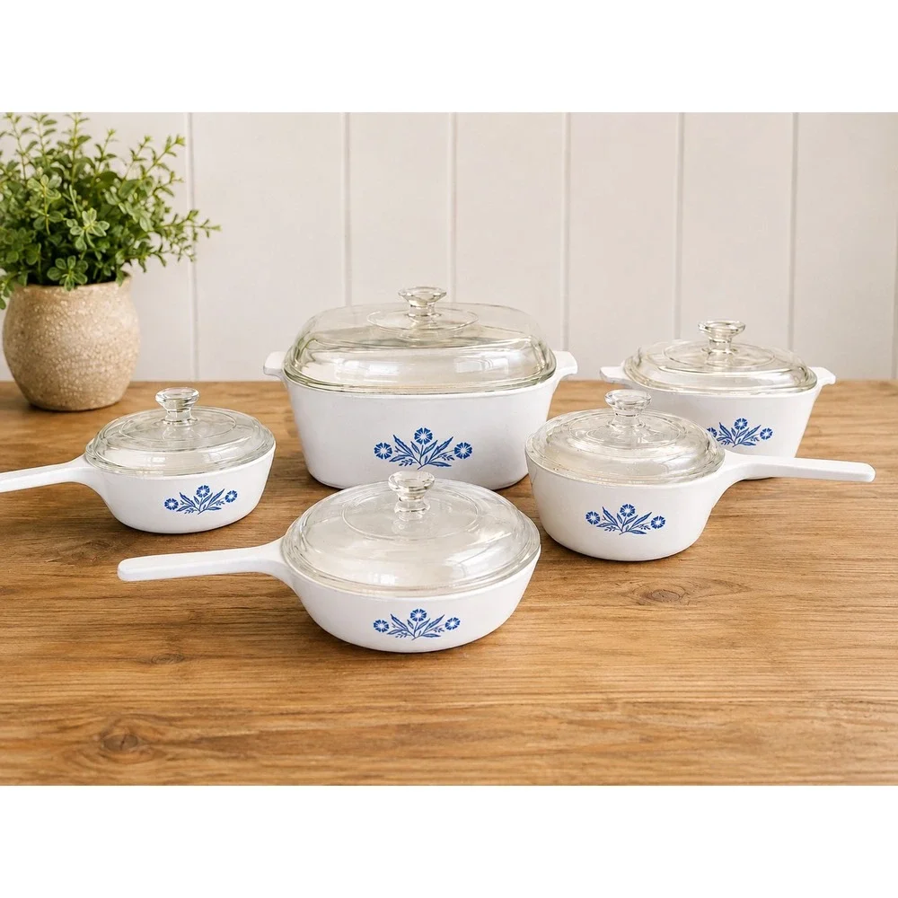 Vintage Corning Ware Blue Cornflower Casserole Skillet Saucepan Set 10pc